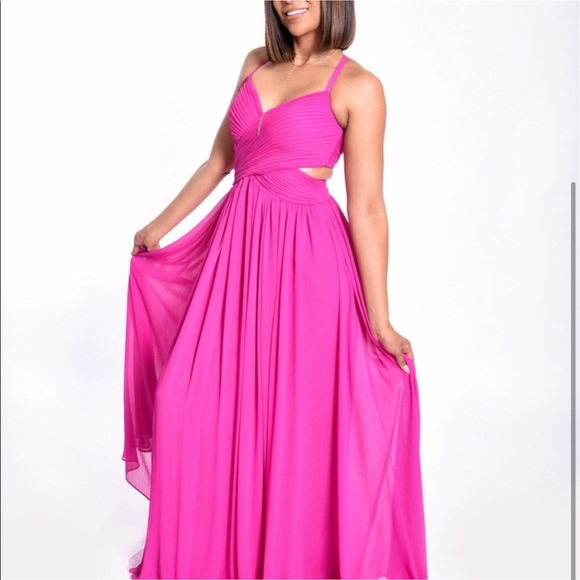 Laundry by Shelli Segal magenta cross cross gown - Picture 12 of 12